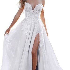 Off the shoulder White Wedding Dress, Size 16, made by Loyeloy